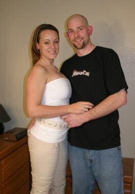 Curvaceous chick and her bald boyfriend have sex in front of the camera