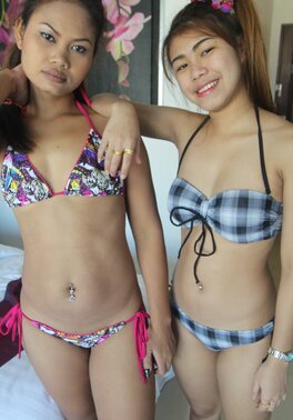 Hot Asian ladies in sexy bikini get ups want to tease together
