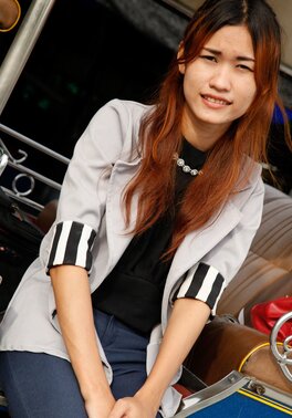 Asian girl with red hair and wet pussy prepping for a hard fuck