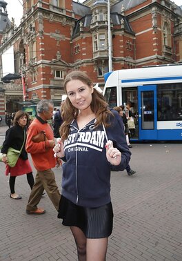 Curvy girl with a goofy hairdo showing her stuff in public