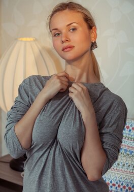 Filthy blonde showing her hairless pussy to keep your dick hard