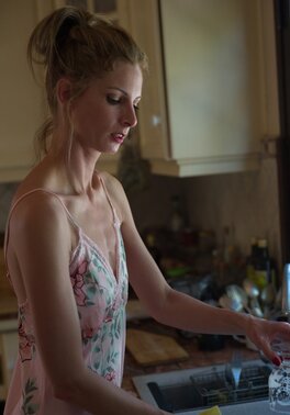 Busy blondie Rebecca Leah needs to be blindfolded, bound, fucked