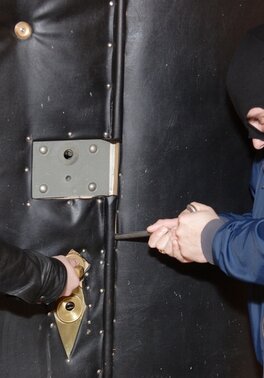 Robber grabs her head, fo**s her to take it all & his mate helps