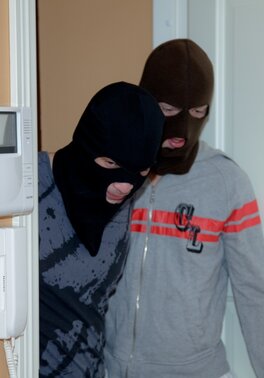 Young nympho Adelle enjoys anal sex with two burglars