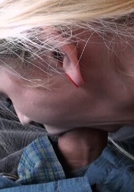 Blondie exposing herself while deepthroating fat cock
