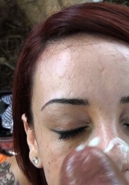 Mila Treasure sucks cock POV style then takes a big facial