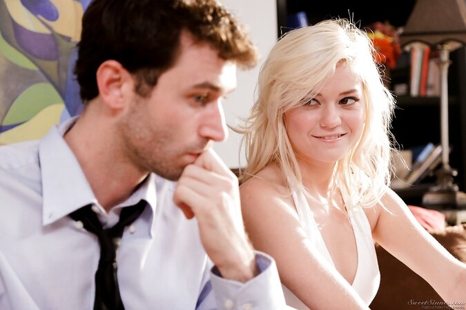 Hard penetration by handsome young man drives blonde female into sex satisfaction