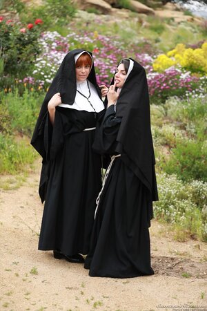 Lesbian nuns come to a secluded place and treat pussies with tongues