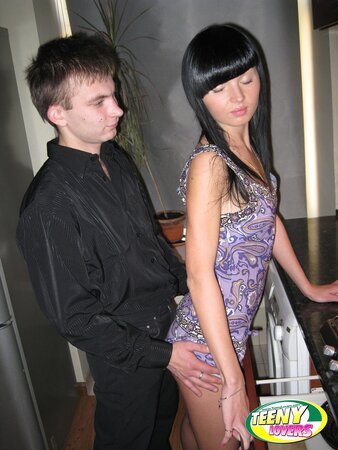 Cutie cleans the house but young man approaches her from behind and sneaks inside