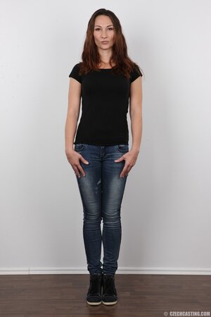 Model with different features opens small boobs and juicy butt cheeks to view