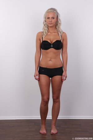 Cameraman fascinated by beauty of blonde with small tits ready to pose