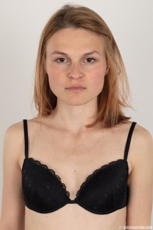 Ginger with small boobs deletes clothes but keeps secret something under panties