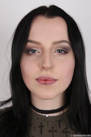 Fragile girl with pierced lip and pale nipples can't resist brandishing pussy