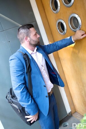 Plump pornstar with glasses gives huge boobs to man to be carnal with him