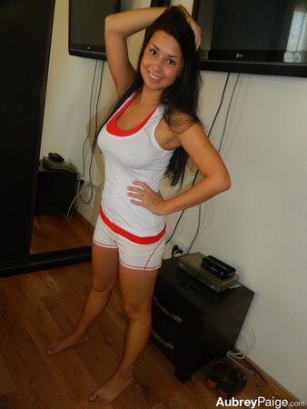 Blameless look of the angel disappears when she starts posing with naked tits