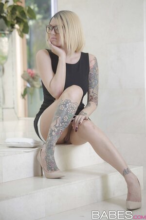 Girl in a tight black dress wears no panties because she loves masturbating