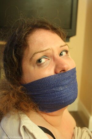 Female with huge jugs is tied up but masked man wants just to touch her hooters