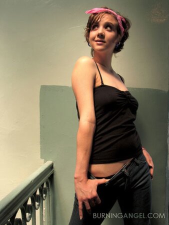 Girl lost her key so she stays in the entryway and strips down by the railing