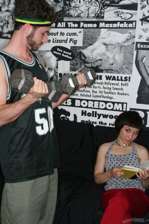 Guy pumps his muscles but Asian teen needs only one hidden in his pants