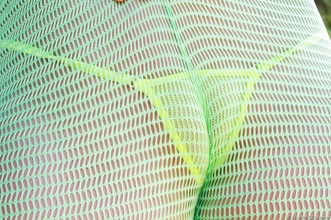 Blonde slut's hungry pussy tries to swallow panties and mesh leggings