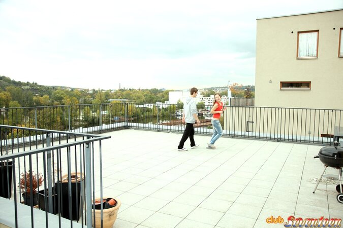 Shy girl loves fooling around with guy receiving cum over tight fanny