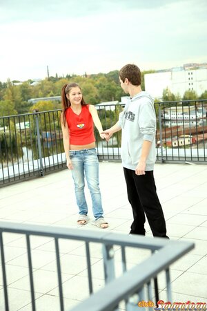 Shy girl loves fooling around with guy receiving cum over tight fanny