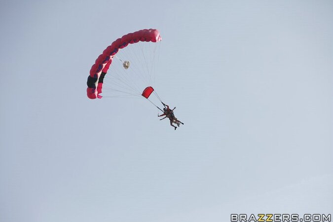 Thrill-seekers jump from a plane and practice threesome sex in the hangar