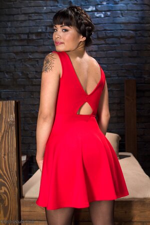 Asian chick and blonde whore take off dresses and seduce with their bodies