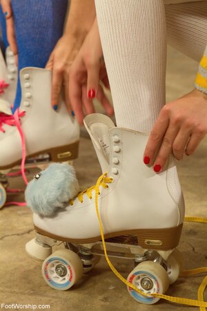 Petite foot-loving whores worship each other's toes for the slave-man to watch