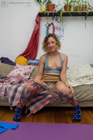 Hairy girl with small tits working out and working up lust