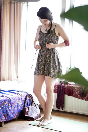 Solo beauty in sexy panties flaunting her firm backside as well