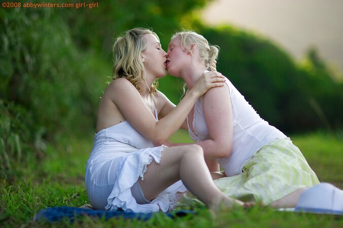 Two blonde lesbians are planning a crazy hot fucking outdoors