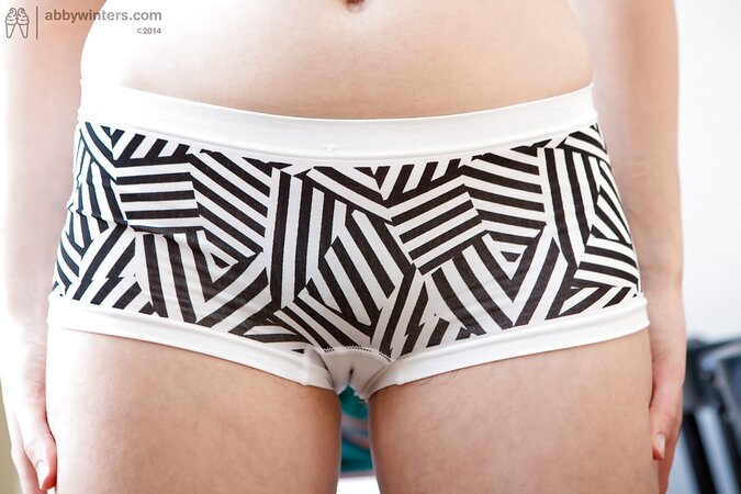 Brunette in geeky glasses shows her cameltoe while teasing