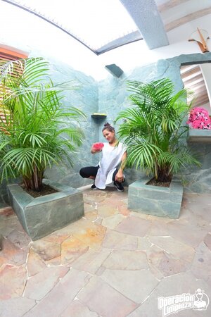 Alluring babe with a firm ass is going to expose her slit