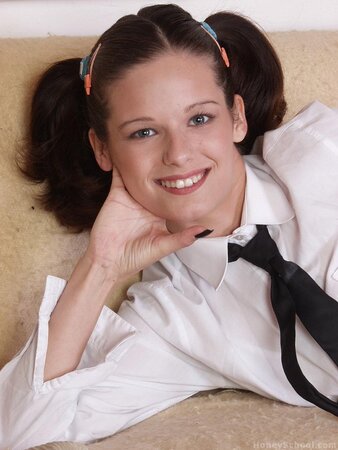 Pigtailed schoolgirl comes home from classes and acts naughty