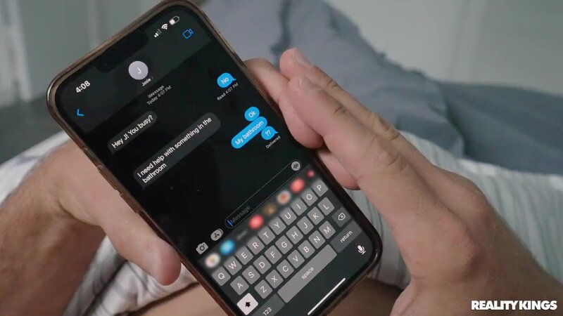 Sneaky bathroom sex between a bald dude and a slutty teen