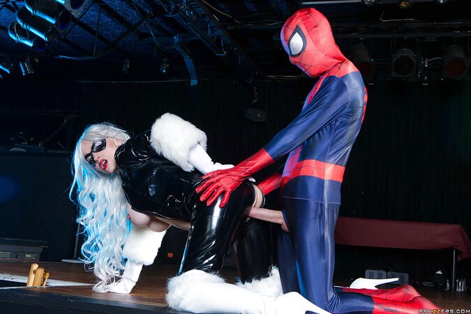 Spider-man fucks platinum blonde villain in latex showing why he is a superhero