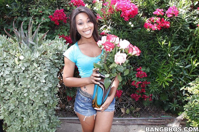 Cute black Leilani Leeanne is happy to show off her tight holes