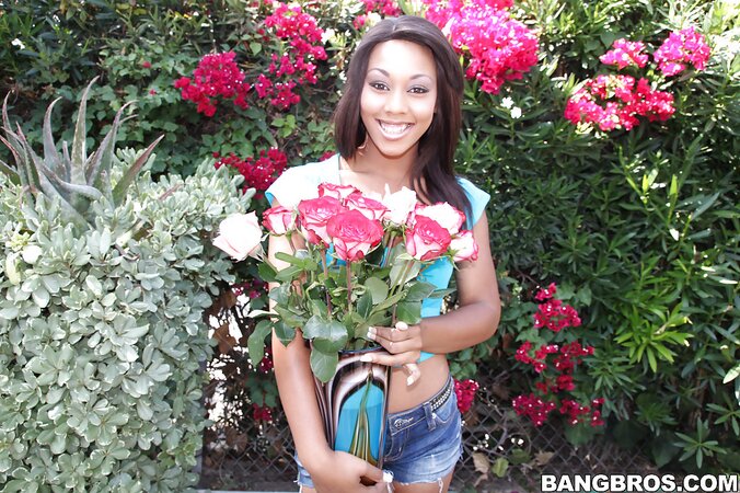 Cute black Leilani Leeanne is happy to show off her tight holes