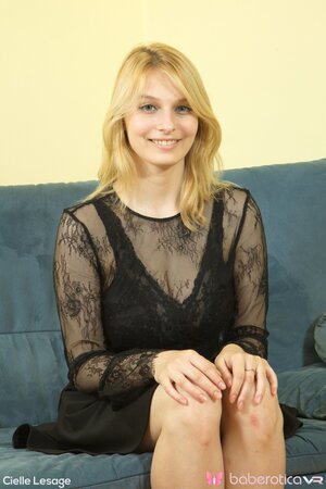 Busty blonde Cielle Lesage masturbates naked with a vibrator