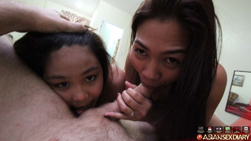 Adorable Asians team up to make this horny white dude feel good