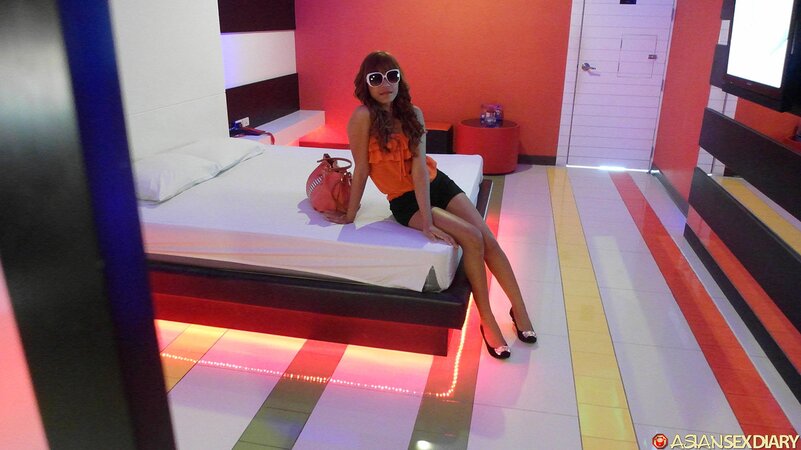 Skinny Asian teen devours a white dick and gets fucked after