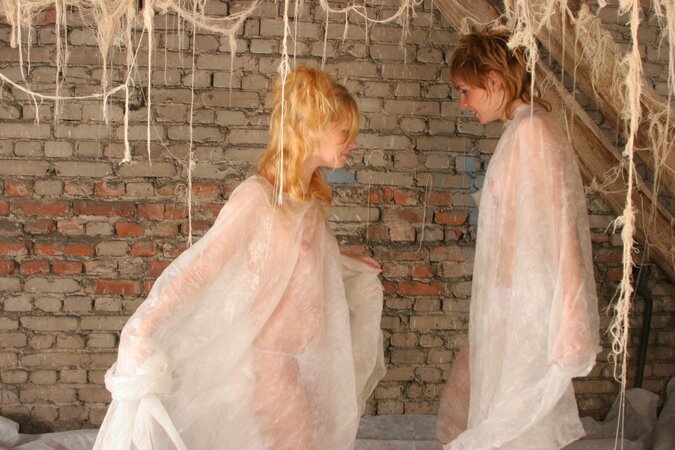 Sweet teen pussies Nancy & Nika C. fuck each other with a dildo