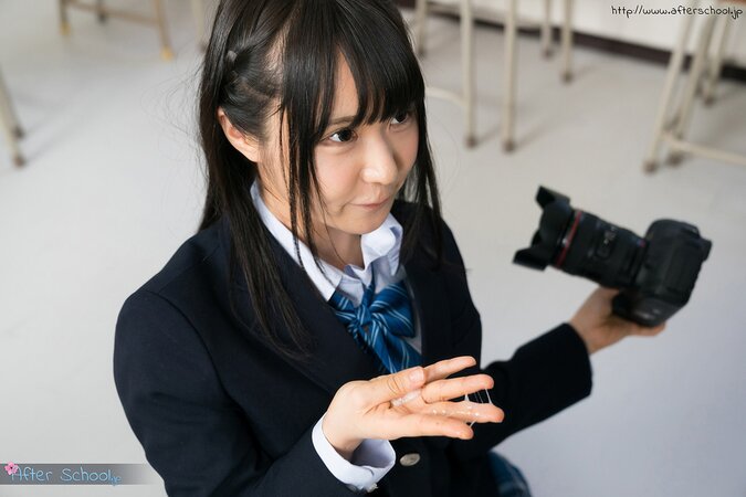 Curious Asian girl blows her teacher while holding her camera