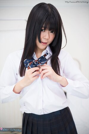 Shy Japanese teen takes off her uniform to demonstrate her kitty