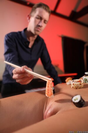 Sushi girl Tina Kay gets fucked by a guy who used her as a table