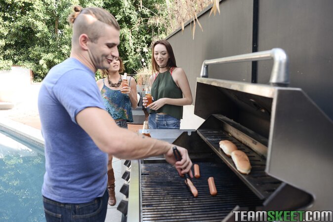 Two cuties strip to demonstrate their pussies and tight asses