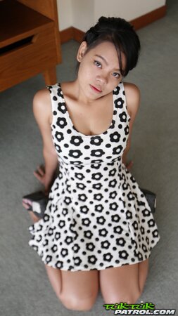 Cute Thai babe shows off her jugs to her new white friend