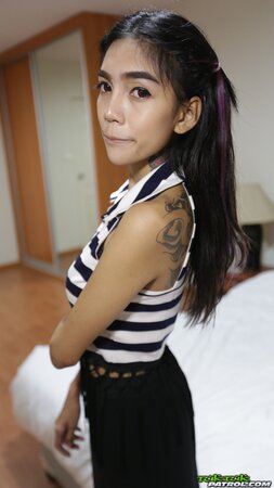 Slender Asian teen comes to a tourist's hotel room to pose naked
