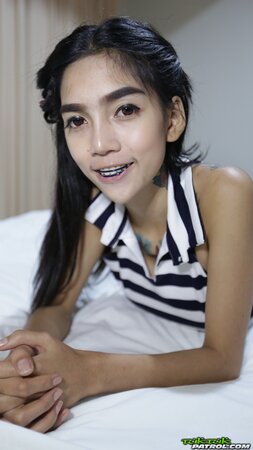 Slender Asian teen comes to a tourist's hotel room to pose naked